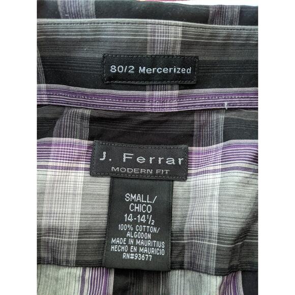 J Ferrar Modern Fit Men's Cotton Dress Casual Shirt - Size Small 14.5 Purple blk - Picture 4 of 6